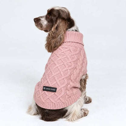 Cable Knit Dog Sweater - Pink