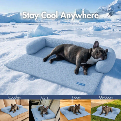 Frostcore™ Cooling Couch Cover Dog Bed - Hearts Ash Blue