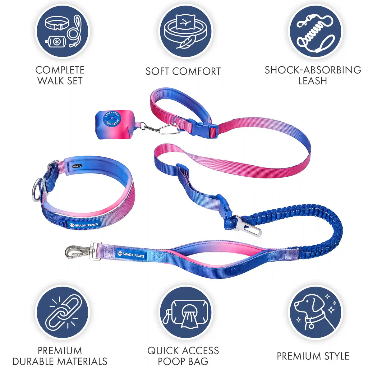 Martingale Collar and Multipurpose Leash Set - Snow Cone