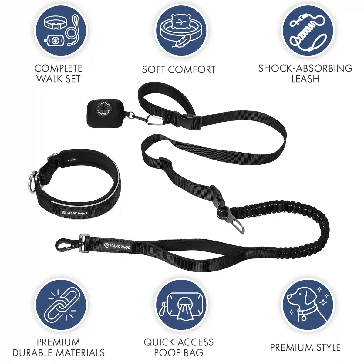 Martingale Collar and Multipurpose Leash Set - Black