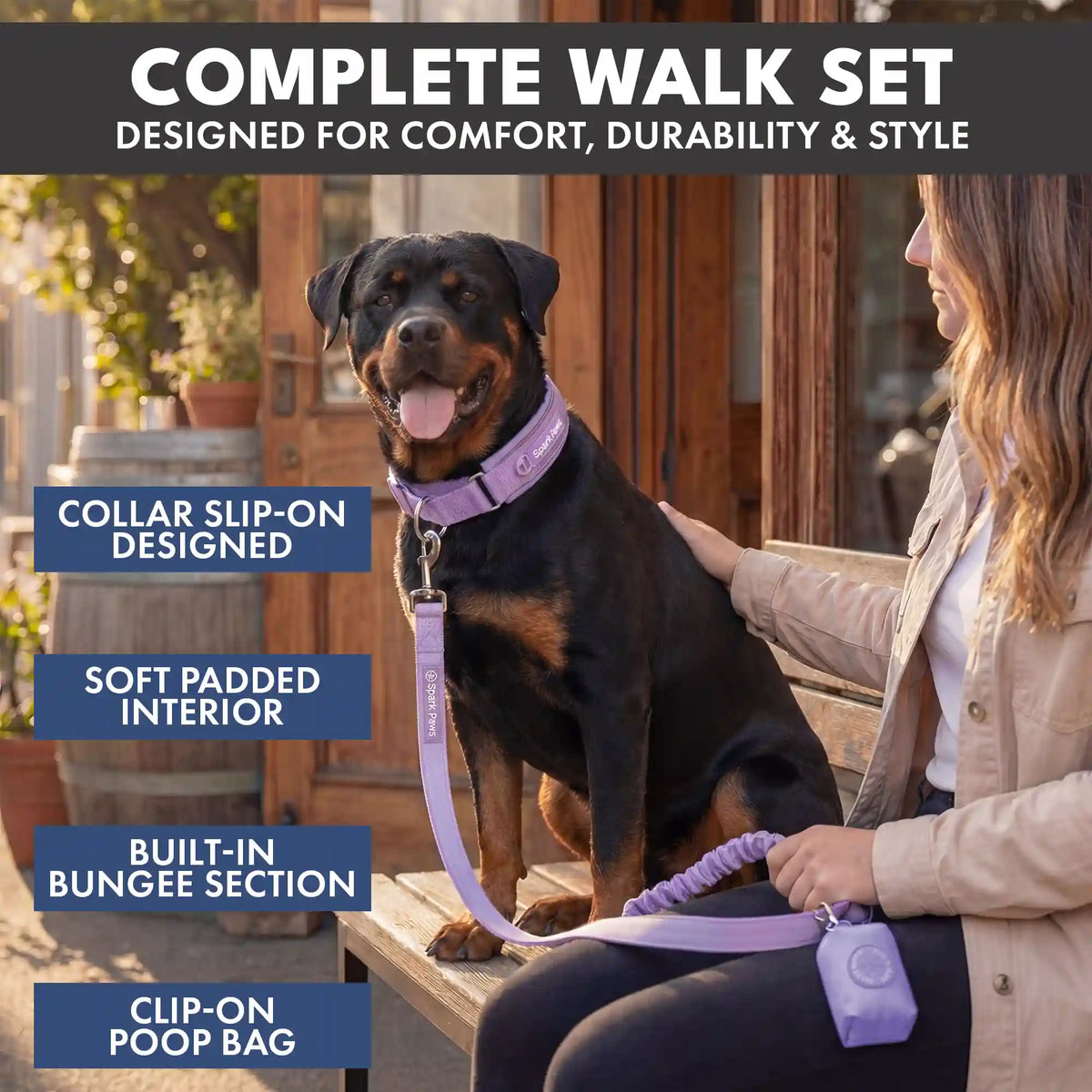 Martingale Collar and Multipurpose Leash Set - Lilac