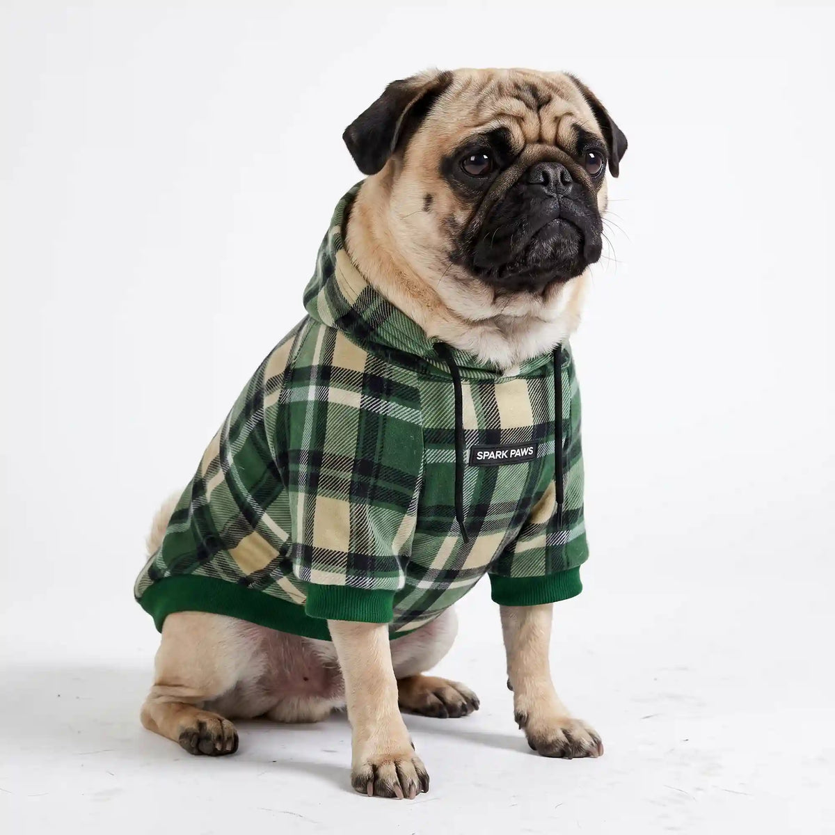 Green Plaid Dog Hoodie