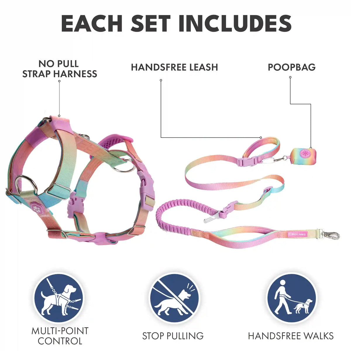 Comfort Control No-Pull Dog Harness and Multipurpose Leash Set - Pastel Icing
